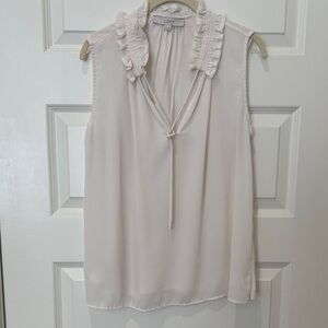 LOFT Women's Mixed Media Ivory Ruffle Neck Blouse